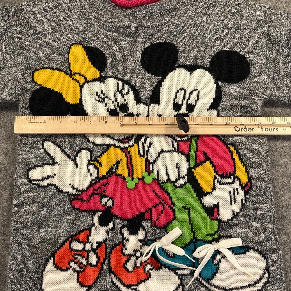 Vintage Mickeys For Kids Stuff Sweater Girls Large Gray Mickey Minnie 90s - Picture 7 of 10